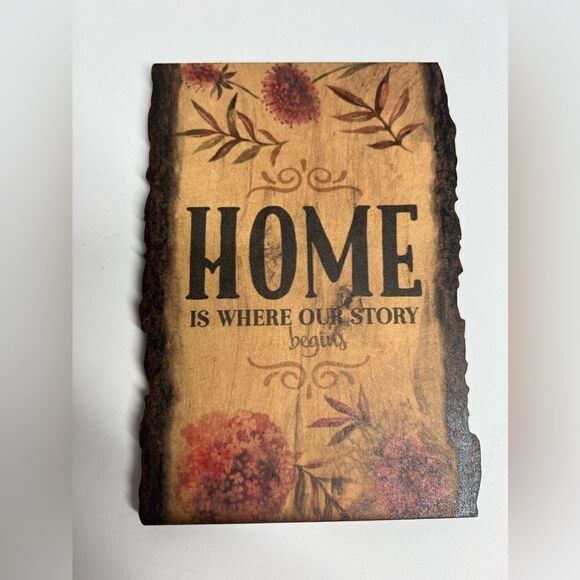 Lot of 2 Bark Edge - Home Story Begins - Wood Look Primitive Sign Country - Picture 2 of 7